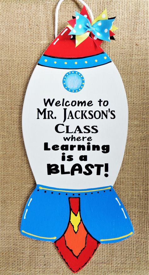 Excited to share the latest addition to my #etsy shop: Welcome Teacher Rocket Ship Sign Learning is a Blast Personalized Name 16" Wall Classroom Kid School Door Ideas Classroom, Welcome Sign Preschool Classroom, Back To School Hanging Decorations, Welcome Chart Ideas For Classroom, Classroom Decor Door Ideas, Teachers Name Sign For Door, Welcome Charts For Classroom Ideas, Preschool Classroom Decorations Wall, Welcome To Classroom Door