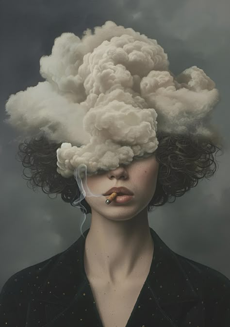 Dive into a realm where reality melds with dreams in this evocative art. A cloud-laden head evokes mystery, while smoke whispers tales untold. Crave more? Save & follow for a glimpse beyond. 🌌🎨 #ArtPrint #SurrealArt #MysteryUnveiled #SmokeAndMirrors #CloudDreams #imageprompt #Aiimage Head In The Clouds Painting, Head In The Clouds Art, Head In The Clouds Drawing, Cloud Person, Head In The Clouds Tattoo, Surrealist Portrait, Head In Clouds, Evocative Art, Surrealism Portrait