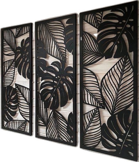 4 Panel Wall Art, Wall Cutout Decor, Outdoor Wall Art Ideas, Large Blank Wall Ideas Living Rooms, Cnc Wall Decor, Laser Decoration, Cnc Wall Art, Laser Cut Wall Decor, Monstera Decor