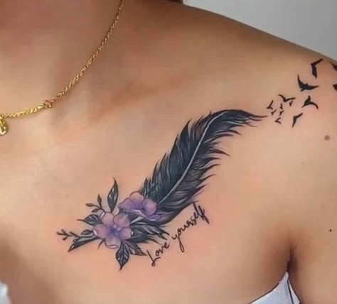 Feather Tattoo Meaning For Women, Feather Shoulder Tattoos, Text Cover Up Tattoo, Cover Up Shoulder Tattoos For Women, Shoulder Cover Up Tattoos For Women, Cover Tattoo Ideas Women, Feather Neck Tattoo, Feather Arm Tattoo, Feather Tattoo Cover Up