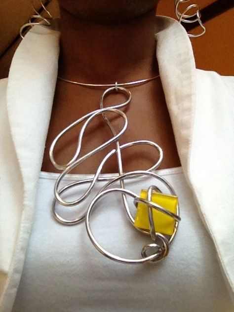 Mosaic Necklace, Aluminum Wire Jewelry, Brass Jewellery, Wire Wrapped Stone Jewelry, Aluminum Jewelry, Contemporary Necklace, Diy Jewelry Projects, Diy Wire Jewelry, Handmade Fashion Jewelry