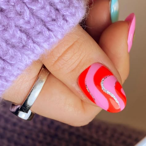 Pink Red Nail Art, Pink And Red Nail Art, Pink And Red Nail Designs, Pink Red Nails, Red And Pink Nails, Greek Nails, Pink And Red Nails, Fun Nail Ideas, Nail Ideas Cute