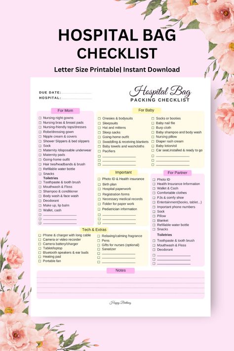 Labor and Delivery Checklist Hospital Bag Checklist, Maternity Printable Hospital Delivery Bag Checklist for mom, spouse/partner, and baby girl.  Stay fully prepared for your special day with our comprehensive Hospital Delivery Bag Checklist - helping you to have a smooth and stress-free birthing experience. This is a DIGITAL PRODUCT. No physical product will be shipped to you.  File Type: INSTANT DOWNLOAD PRINTABLE FILE WHAT YOU ARE PURCHASING Minimalist Maternity Hospital Bag Checklist (Digita Hospital List For Delivery, Hospital Maternity Bag, Labor And Delivery Checklist, Checklist For Baby Arrival, Pack Baby Hospital Bag, Hospital Delivery Bag Checklist, Hospital Go Bag Checklist, What To Bring To Hospital For Delivery, What To Take To The Hospital For Labor