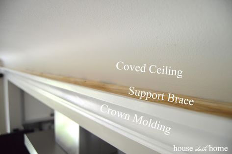 House dash Home: Adding Crown Molding to Coved Ceilings Coved Ceiling Living Room, Cove Ceiling Ideas Living Room, Coved Ceiling Ideas, Coved Ceiling Paint Ideas, Cove Ceiling Design, Cove Ceiling Ideas, Dining Ceiling, Ceiling Ideas Living Room, Primary Bed