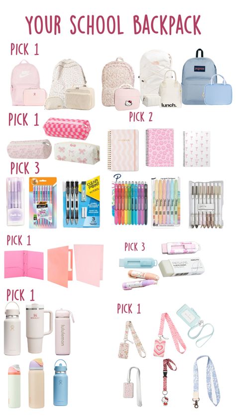 #cute #backpacks #school #ideas What To Have In Ur Backpack, Teen Girl Backpack Essentials, Cute Backpacks Aesthetic For School, What I Have In My Backpack, Cute School Ideas, What To Keep In Backpack, Aesthetic Things For School, Bookbags For Middle School, What To Put In Your Backpack