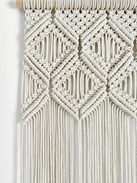 This contemporary macrame wall hanging is designed and handmade in the UK. It will fit perfectly in any interieur. This fiber art tapestry will give your room a rich and warm look as it features a modern geometric design adding personality and sophistication to your walls. DIMENSIONS Dowel width: 57 cm (22.5'') Macrame Width: 54 cm (21'') Macrame Length: 72 cm (28.5'') Contemporary Macrame, Geometric Macrame, Modern Tapestries, Modern Wall Hanging, Art Tapestry, Large Macrame Wall Hanging, Macrame Wall Art, Macrame Patterns Tutorials, Handmade Macrame