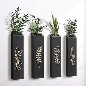 Wood Wall Planter, Farmhouse 4 Pack Indoor Pocket Wall Vases Decor for Living Room Bedroom Dried Flowers Faux Greenery Plants (Black) Diy Wall Planter Indoor, Black White And Green Bedroom, Green And Black Decor, Plant Wall Shelf, Wood Wall Planter, Fake Lavender, Wall Vase Decor, Wall Hanging Decorations, 2024 Bedroom