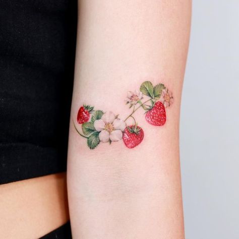 Strawberry Leg Tattoo, Strawberry Blossom Tattoo, Strawberry Flower Tattoo, Strawberry Plant Tattoo, Cute Strawberry Tattoo, Strawberry Tattoo Design, Strawberries Tattoo, Strawberry Vine Tattoo, Strawberry Tattoos