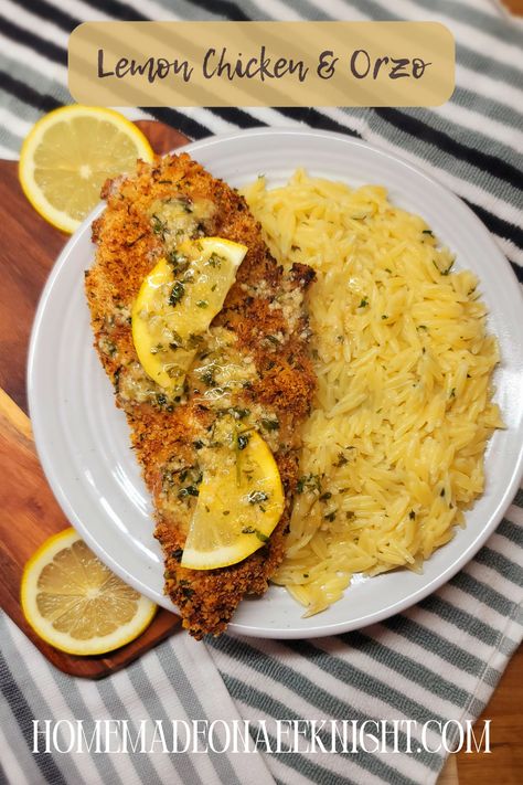 Crispy Breaded Chicken, Lemon Chicken Orzo, Baked Breaded Chicken, Lemon Garlic Butter Sauce, Chicken Diet, Lemon Butter Chicken, Orzo Recipes, Chicken Orzo, Lemon Chicken Recipe