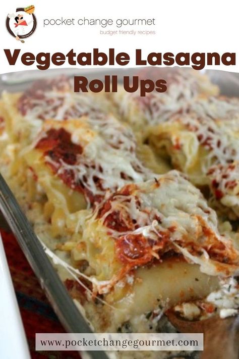 an image of a vegetable lasagna roll scooped by a wooden spoon. Vegetable Lasagna Roll Ups, Lasagna Roll Ups, Meatless Meal, Lasagna Roll, Lasagna Rollups, Veggie Lasagna, Vegetable Lasagna, Meatless Monday Recipes, Lasagna Rolls