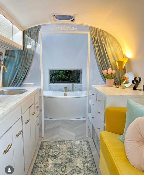 Rv Bathtub, Rv Interior Design, Airstream Living, Land Yacht, Airstream Campers, Airstream Remodel, Airstream Interior, Airstream Renovation, Diy Camper Remodel