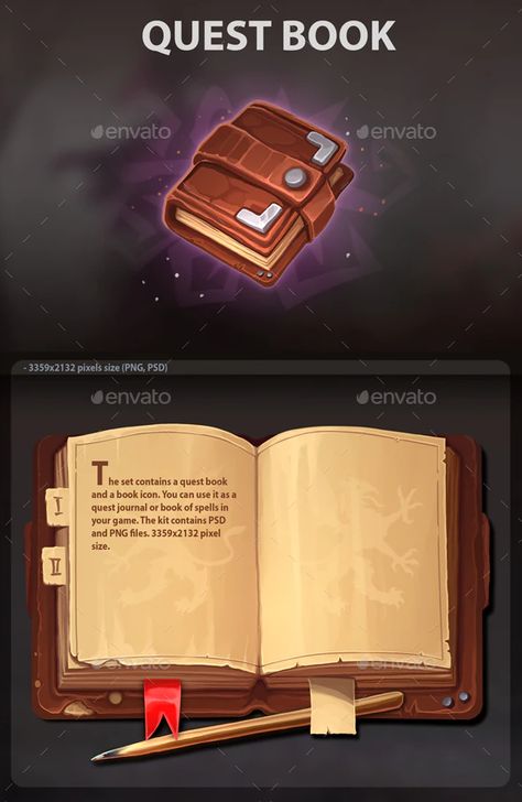 Quest Book by a-ravlik | GraphicRiver Tumblr, Game Book Design, Book Pixel Art, Pixel Book, Time Clipart, Idle Game, Medieval Games, Game Gui, Gui Design