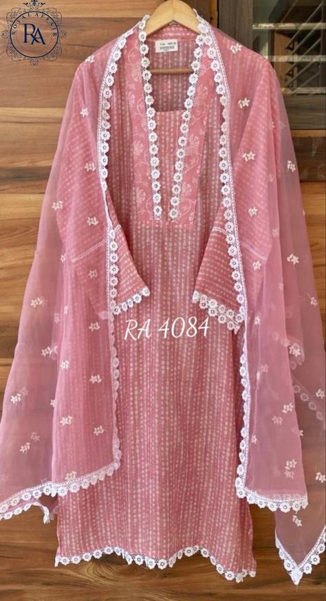 Simple Lace Kurti Design, Pakistani Lace Kurta Designs Women, Kurta Designs Women With Lace, Cotton Suits Neck Design Latest, Ladies Kurties Design, Kamiz Design With Lace, Square Neck Designs For Kurtis, Lace Kurta Designs Women, Kurti With Lace Design