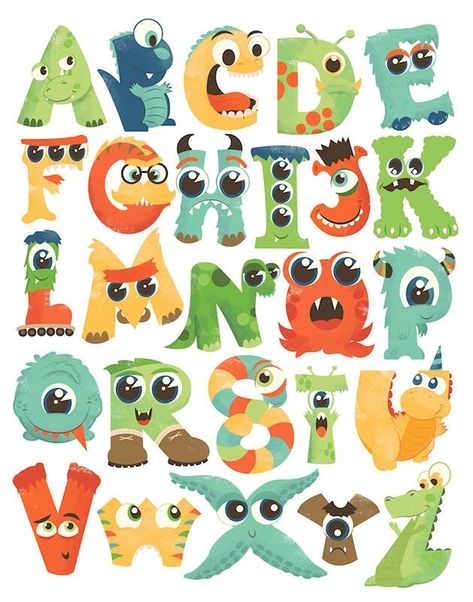 Monster Alphabet, Cute Fonts Alphabet, Monster Alien, Bubble Letter Fonts, Scrapbook Letters, Character Letters, Monster Birthday Parties, Alfabet Letters, Hand Lettering Art