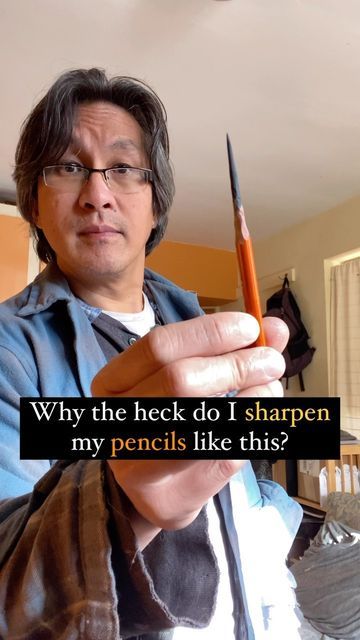 Calvin Lai | Artist | Painter on Instagram: "Why the heck do I sharpen my pencils like this? Now, for me, this really applies to charcoal pencils and not graphite ones (though I know some who do this with their graphite pencils too). I use a utility knife to whittle the pencil down, exposing a long section of the charcoal. I then shape the charcoal to a point with the knife or with sandpaper. You have to be careful as the charcoal can break easily, and the knife can cut you. It seems excessive a Charcoal Art Ideas, Charcoal Pencil Drawings, Charcoal Pencil Art, Graphite Pencil Drawings, My Drawing Style, Holding A Pencil, Drawing With Charcoal, Sketching Pencil, Coloring Pencils