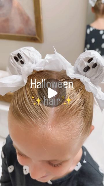 Boo Buns Halloween Hair, Easy Halloween Crazy Hair Day, Toddler Halloween Hair, Halloween Crazy Hair Day Ideas, Ghost Hairstyle, Halloween Toddler Hair, Easy Crazy Hair Day, Crazy Hair For Kids, Ghost Hair