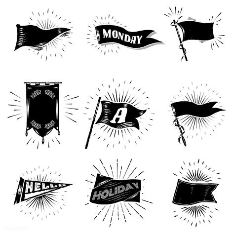 Old school flags and banners vector collection | free image by rawpixel.com / taus Flag Design Ideas, Flag Logo Design, Flags Illustration, School Flag, Flag Ideas, Retro Flag, Flag Illustration, Tag Mockup, Banner Illustration