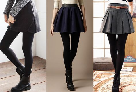 Leggings and short skirt Black Skirt And Leggings Outfits, Short Skirts With Leggings, Black Skirt Leggings Outfit, Black Skirt With Leggings, Skirt Over Leggings Outfit, Short Black Skirt With Tights Outfit, Legging Skirt Outfit, Black Skirt With Black Tights, Skirt Outfits With Leggings