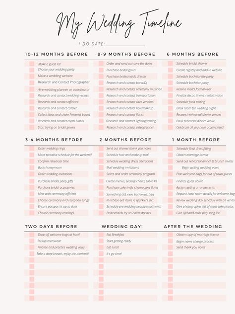 Printable Wedding Planner for Download, Wedding Planning Timeline, Wedding Planning Timeline Checklist, Wedding Planner Printable - Etsy Timeline Wedding Planning, Wedding Planning Checklist Timeline, Wedding Planner Printable, Timeline Wedding, Wedding Planning Book, Wedding Schedule, Wedding Planning Timeline, Budget Gift, Wedding Help