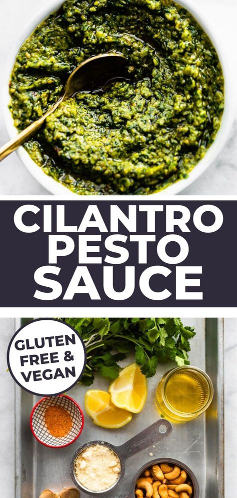 A vegan pesto recipe, this Cilantro Pesto is made with just a few ingredients. Easy to make and budget-friendly, this cilantro pesto is a great sauce to add to meals. Broccoli Stalks, Vegan Pesto Sauce, Vegan Pesto Recipe, Pesto Potatoes, Cilantro Pesto, Recovery Food, Green Pesto, Green Eating, Vegan Pesto