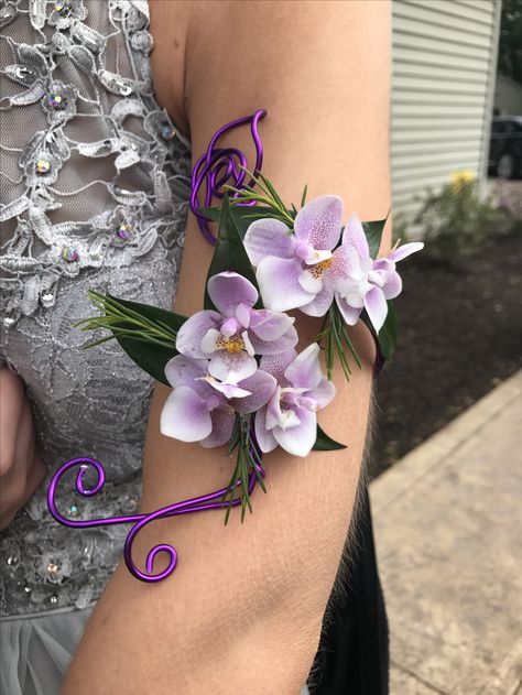 Enchanted Forest Corsage, Arm Corsage Prom, Arm Corsage, Upper Arm Corsage Prom, Wire Wrist Corsage Diy, Cuff Bracelet Corsage, Arm Cuff Corsage Prom, Flower Arm Cuff, Orchid Corsage