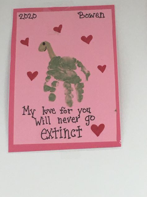 “My love for you will never go extinct” Dino handprint Handprint February Art, Kids Handprint Valentine Crafts, Cute Toddler Valentines Crafts, Valentines Card Toddler Craft, V Day Crafts For Toddlers, Toddler Arts And Crafts Valentines Day, Kids Valentine Crafts Toddlers, Easy Valentines Day Crafts For Kids Ages 3, Diy Valentines Cards From Toddler