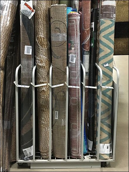 A divided Carpet Rack holds selections erect for browsing. Each carpet row has its own Gated front keeping carpets in… Carpet Store Design, Warehouse Organization, Housewares Store, Grocery Store Design, Sewing Spaces, Office Interior Design Modern, Warehouse Design, Carpet Stores, Divider Design