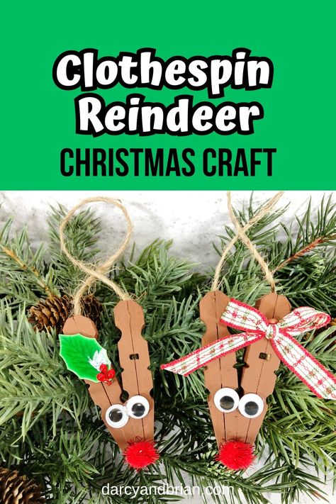 Clothespin Snowflake Ornaments Diy, Clothespin Jewelry, Clothespin Christmas Ornaments, Clothespin Reindeer, Camp Christmas, Elderly Crafts, Pin Ornaments, Reindeer Crafts, Clothes Pin Ornaments