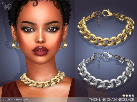 Sims 4 — Thick Link Chain Necklace by feyona — Thick Link Chain Necklace comes in 4 colors of metal: yellow gold, white Sims 4 Cc Chain Necklace, Sims 4 Anklet Cc, Sims 4 Cuban Chain Cc, Thick Diamond Necklace, Sims Jewelry, Chokers For Kids, 4 Piercings, Sims 4 Mac, Sims 4 Piercings