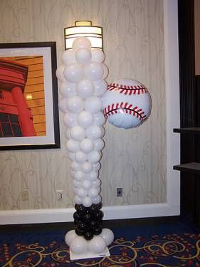 Beisbol                                                       … Balloon Baseball, Baseball Banquet, Baseball Theme Birthday, Bat And Ball, Balloon Tower, Baseball Theme Party, Balloon Pictures, Baseball Birthday Party, Balloon Display