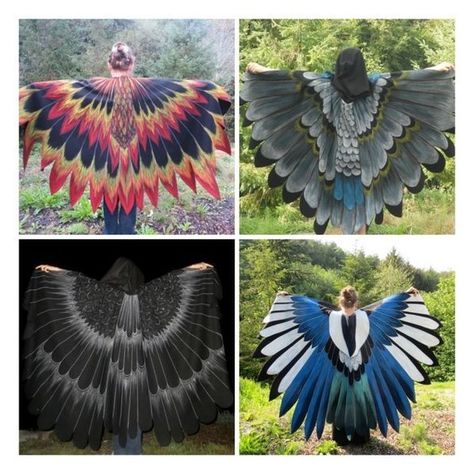 Spread Your Wings With These Gorgeous Bird Wing Cloaks ❤ liked on Polyvore featuring costumes, wing costume, cosplay costumes, black costume, black halloween costumes and black bird costume Raven Costume, Costume Carnaval, Crochet Dreams, Crochet Belt, Bird Costume, Bird Wings, Fantasy Costumes, Wet Felting, Fantasy Clothing