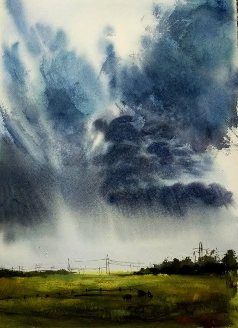 Granulating Watercolor, Landscapes Watercolor, Night Watercolor, Watercolor Scenery, Watercolor Art Landscape, Watercolor Clouds, Watercolor Paintings Nature, Abstract Watercolor Landscape, Watercolor Landscapes