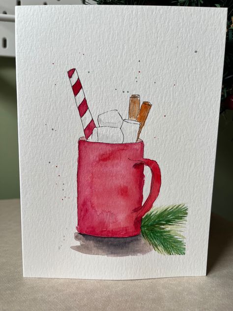 All original, hand drawn and painted with watercolour. All cards are white watercolour paper and blank inside.  Cards measure 5 inches by 7 inches. Plain envelope included. Natal, Hand Drawn Holiday Cards, Watercolour Cards Christmas, Christmas Postcard Watercolor, Christmas Watercolor Cards Simple, Painted Xmas Cards, Watercolour Christmas Card Ideas, Alcohol Ink Christmas Cards, Hand Painted Christmas Cards Watercolors