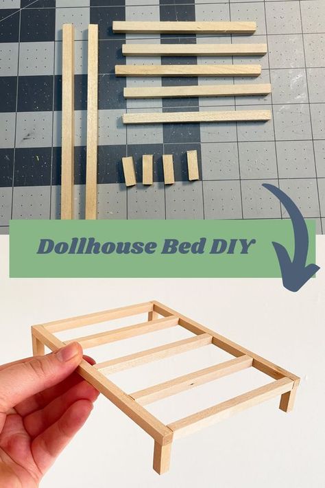 Make your own dollhouse bed and mattress in 1:12 scale with this easy tutorial. 1 12 Scale Miniatures Diy Tutorials, Mini Doll House Diy How To Make, Dollhouse Diy Ideas Simple, Mini Dollhouse Furniture Diy, Miniature Crafts Diy Dollhouse Furniture, Dolls House Furniture Diy, 1 12 Scale Miniatures Diy, Diy Doll House Furniture, Dollhouse Diy Ideas