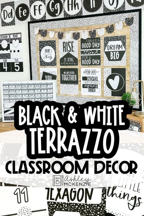 Black And White Terrazzo, Ashley Mckenzie, Polka Dot Classroom, Middle School Classroom Decor, Teacher Toolbox Labels, Classroom Welcome, Classroom Decor Bundle, White Terrazzo, Elementary Classroom Decor