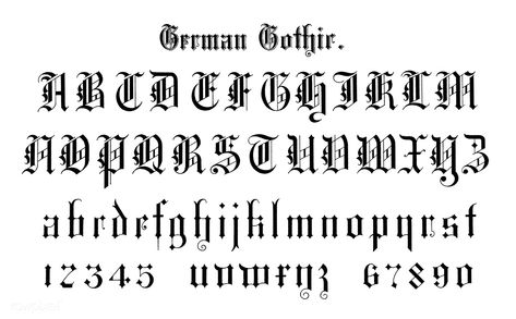 German gothic fonts from Draughtsman's Alphabets by Hermann Esser (1845–1908). Digitally enhanced from our own 5th edition of the publication. | premium image by rawpixel.com English Calligraphy Font, German Font, Gothic Writing, Graffiti Lettering Alphabet, English Calligraphy, Gothic Lettering, Web Design Quotes, Gothic Font, Graffiti Lettering Fonts