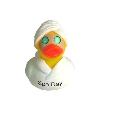 Spa Day Rubber Duck with white rope, towel on head, and cucumber slices over the eyes | Ducks in the Window.  #duck #leisure #toy #kids Rubber Duck Bathroom, Duck Bathroom, Duck Float, Duck Toy, Quack Quack, Rubber Ducks, Girl Sleeping, Rubber Ducky, Baby Safe