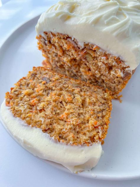 Carrot Cake Loaf Recipe, The Modern Nonna, Carrot Loaf, Modern Nonna, Carrot Cake Loaf, Low Sugar Treats, Gluten Free Substitutes, Cake Loaf, Easy Carrot Cake