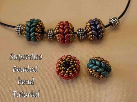 DIY Superduo Beaded Bead / easy Jewellery Making Tutorial on YouTube Miniduo Beads Tutorials, Superduo Patterns Free Tutorials, Super Duo Bead Patterns Free Tutorials, Beaded Beads Tutorial Free, Superduo Patterns Free, Super Duo Beads Patterns Free, Superduo Bracelet Tutorial, Superduo Earrings, Sculpture Tutorial