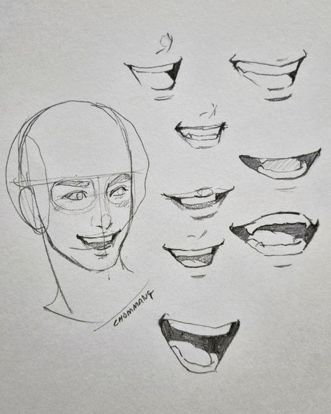 Different Types Of Drawing Styles, Slight Smile Drawing, Simple Art References, How To Draw Smile, How To Draw Smiles, Composition Ideas Drawing, How To Draw A Smile, Smiling Reference, Smile Reference