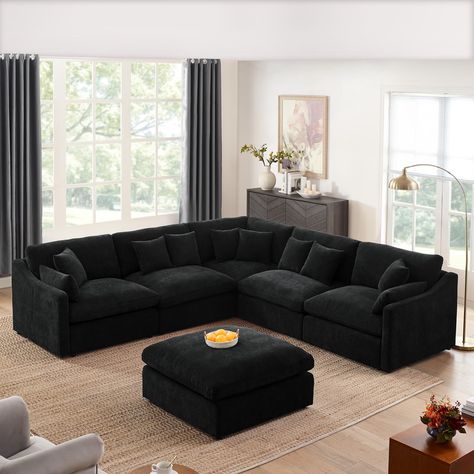 PRICES MAY VARY. Free Combination Oversized Couch❤ With our L Shaped Sectional sofa, you have the freedom to customize your seating arrangement to suit your preferences. The modular design allows for easy rearrangement of the individual sections, enabling you to create a configuration that perfectly fits your space and accommodates your needs. Oversized Sofa Couch❤ Each seat is oversized to provide more seating space and the seat cushions are filled with down feathers and spring pokcet for a sof Bright Sofa, Modern Couch Sectional, Oversized Couch, Corner Sofa Living Room, Black Sectional, Black Couches, Sofa With Ottoman, Upholstered Couch, Couch Set