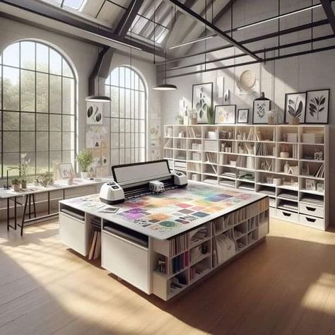 Graphic Design Room Studio, Aesthetic Craft Room Ideas, Designers Workspace, Modern Craft Room, Cricut Room, Creative Workspace Inspiration, Hobby Room Design, Home Art Studios, Dream Art Room