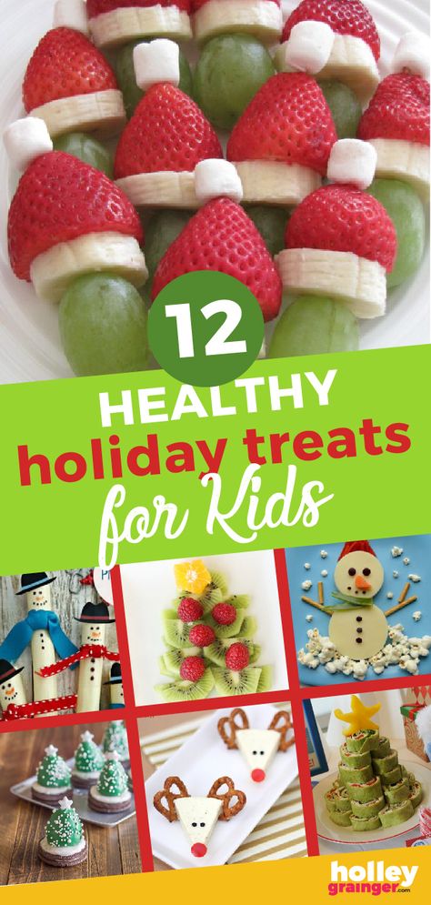 Prepare to wow with these 12 cute, clever and healthy holiday treats for kids. | Holley Grainger | holiday snacks | kid-friendly holiday snacks | healthy holiday snacks | healthy holiday recipes | fun holiday food || #holidaysnacks #healthysnacks Holiday Food Gift Baskets, Holiday Treats For Kids, Healthy Holiday Snacks, Holiday Kids Snacks, Healthy Christmas Snacks, Fun Holiday Food, Holiday Food Crafts, Healthy Holiday Treats, Holiday Recipes Thanksgiving