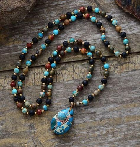 Handmade Statement Necklace, Treasure Jewelry, Bijoux Fil Aluminium, Amazonite Necklace, Imperial Jasper, Necklace Ideas, Turquoise Bead Necklaces, Stone Beaded Necklace, Gemstone Beaded Necklace