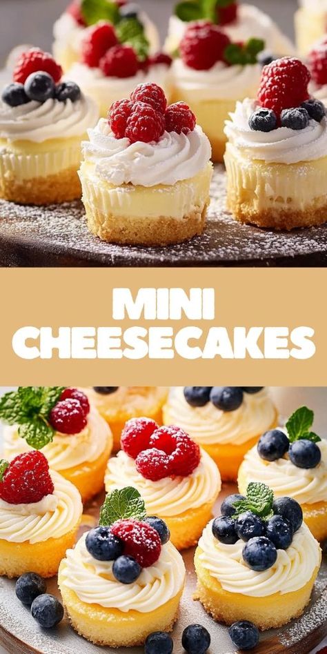 🧁 Treat yourself to these irresistible Mini Cheesecakes! Creamy, rich, and perfectly portioned, these individual cheesecakes are great for parties, family gatherings, or a sweet snack. Customize with your favorite toppings—berries, chocolate, or caramel! Ready to bake? Get the recipe now! #MiniCheesecakes #CheesecakeLovers #BakingIdeas #PartyDesserts #EasyBaking #SweetTreats 🍓 Individual Cheesecake Recipes, Individual Cheesecake, Individual Cheesecakes, Fruit Cheesecake, Cheesecake Lovers, Quick Treats, Chantilly Cream, Baked Fruit, Quick Easy Desserts