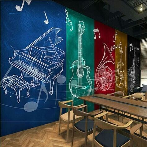 Notes Wallpaper, Backdrop Wallpaper, Large Mural, Rock Guitar, Music School, Wallpaper Murals, Musical Notes, Japan Design, Graffiti Wall