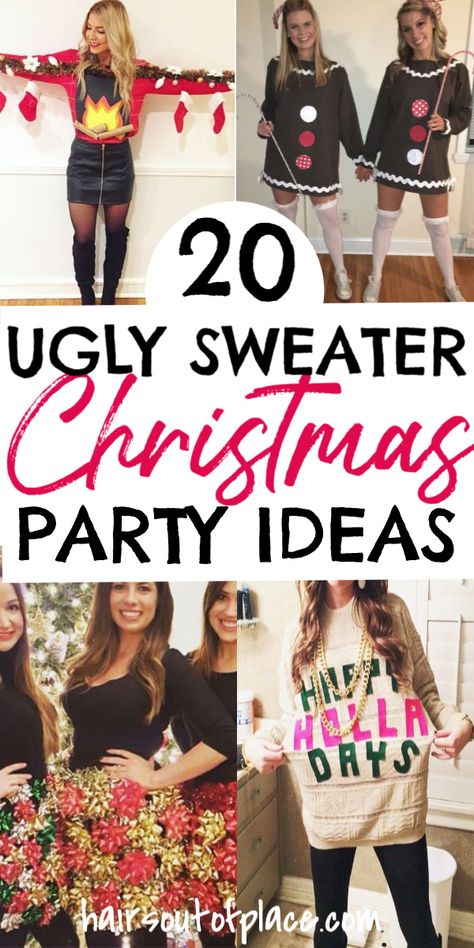 Ugly Sweater Christmas Party Ideas, Diy Ugly Christmas Sweater Ideas, Easy Ugly Christmas Sweater, Ugly Sweater Outfits, Homemade Ugly Christmas Sweater, Ugly Christmas Sweater Ideas, Ugly Christmas Sweater Diy Funny, Ugly Christmas Sweater Dress, Ugly Christmas Sweater Outfit