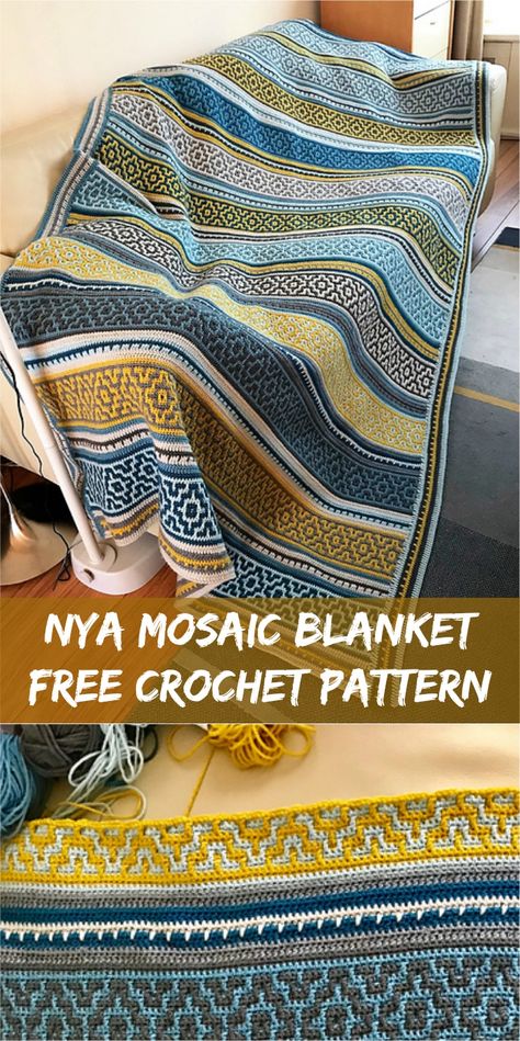 Nya Mosaic Crochet Blanket by Tatsiana Kupryianchyk | Patterns Valley Mosaic Crochet Blanket, Motifs Afghans, Mosaic Blanket, Beau Crochet, Craft Crochet, Confection Au Crochet, Crochet Afgans, Basic Stitches, Crochet For Beginners Blanket