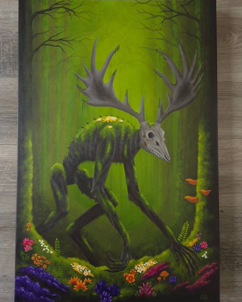 Some stills of this beast 🖤 working on a piece this big made me really want to do some larger paintings ° #crytidcreature #acrylicpainting #smallbusiness #spookyart #weirdcore #gothicdecor #cryptid #fantasy #duskwalker #leshy Gothic Decor, Large Painting, Art Class, Art Classes, Acrylic Painting, Paintings, Paint, Quick Saves, Art