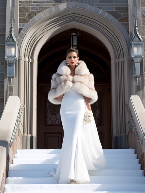 Fur Coat With Wedding Dress, Winter Wedding Dress Fur, Fur Wedding Cape, Bridal Fits, Wedding Fur Coat, Bride Vibes, Snow Wedding, Wedding Fur, Dream Wedding Decorations